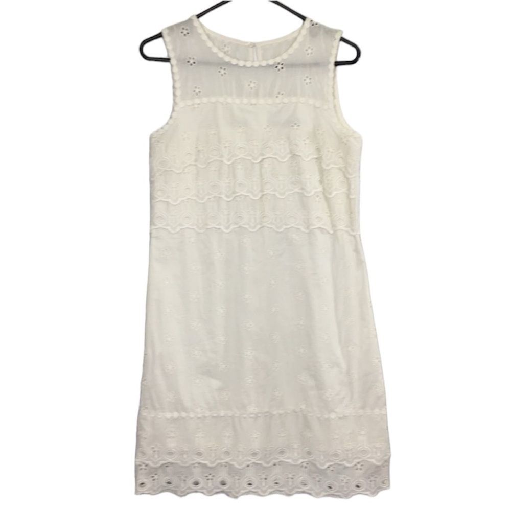 NWT J. Crew Ivory Eyelet Dress Sleeveless Sheath Scalloped Hem Summer Women's 00 - Picture 2 of 15